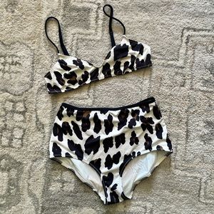 Solid + Striped Bikini Set in Big Leopard